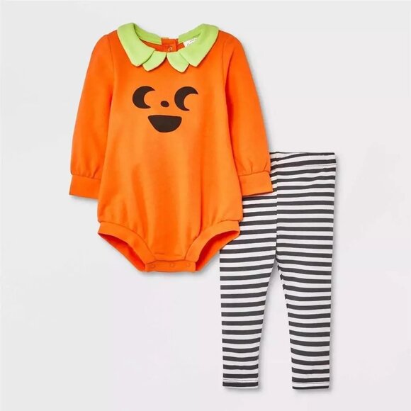 Baby Girls Cat & Jack Halloween PUMPKIN Bodysuit Leggings Size 3/6 6/9 mo NWT - Picture 1 of 2